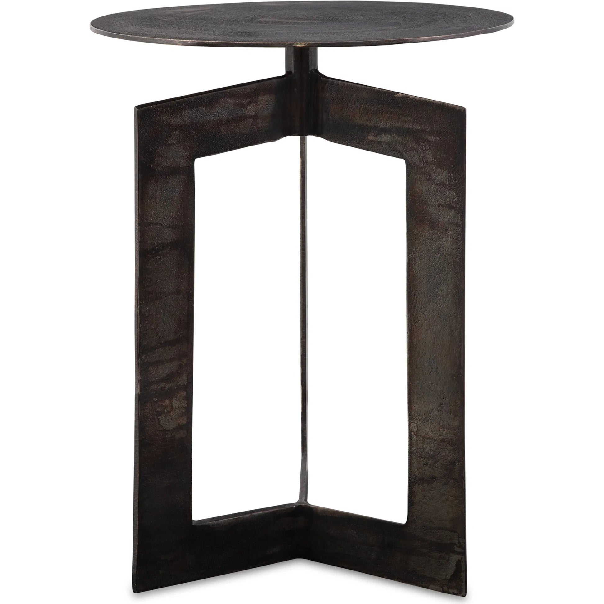 Deltoid Gunmetal Accent Table by Uttermost in bronze. Made from aluminum in a unique style.