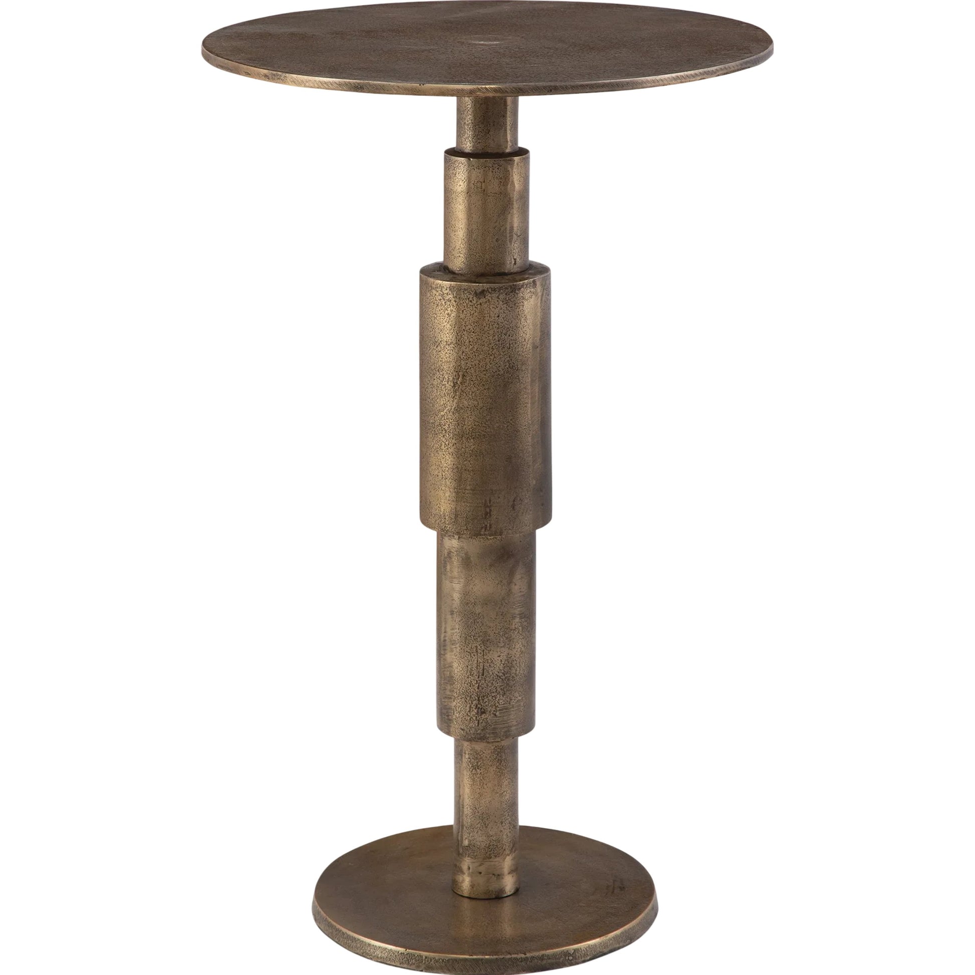 Descend Accent Table by Uttermost in gold. Made from aluminum in a modern style.