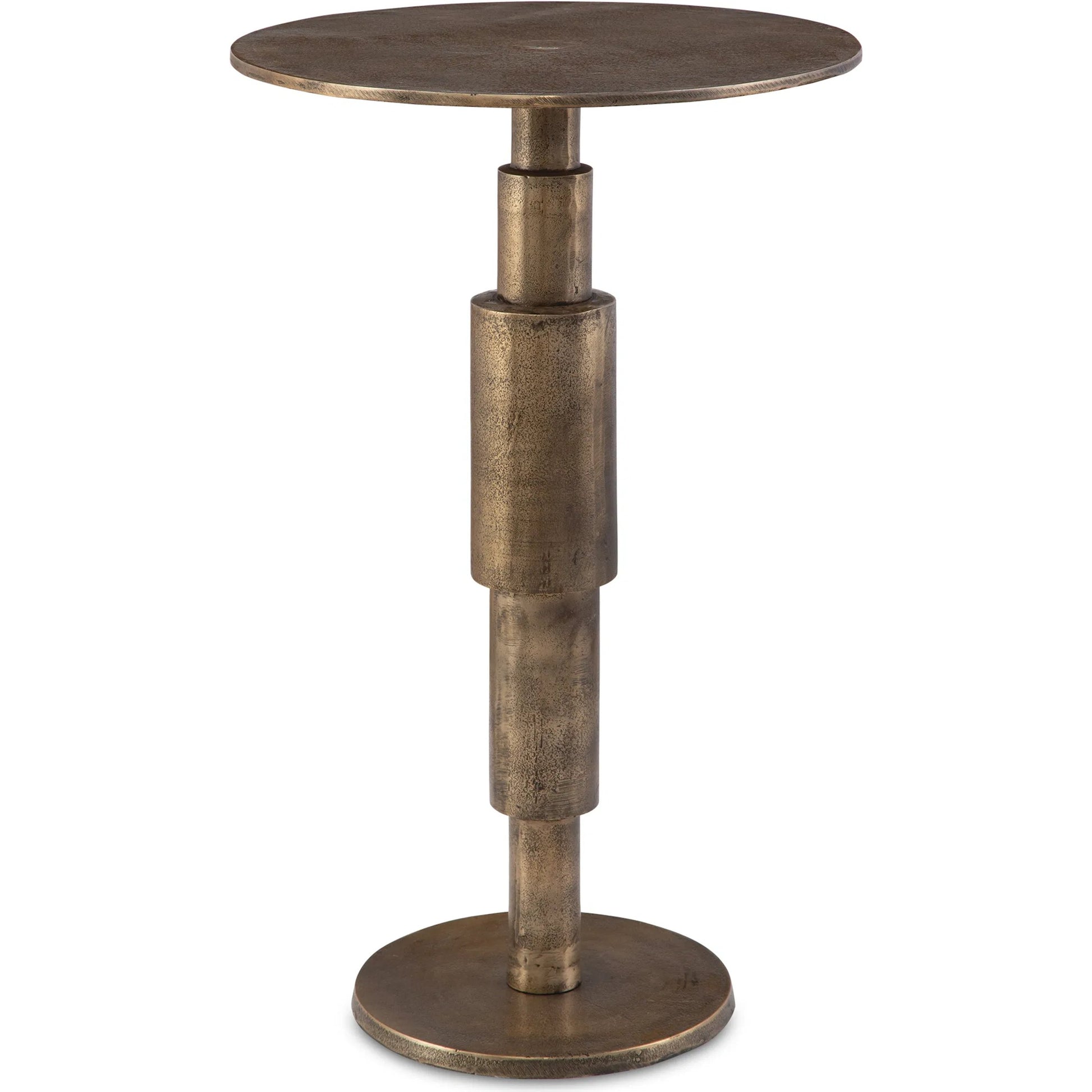 Descend Accent Table by Uttermost in gold. Made from aluminum in a modern style.