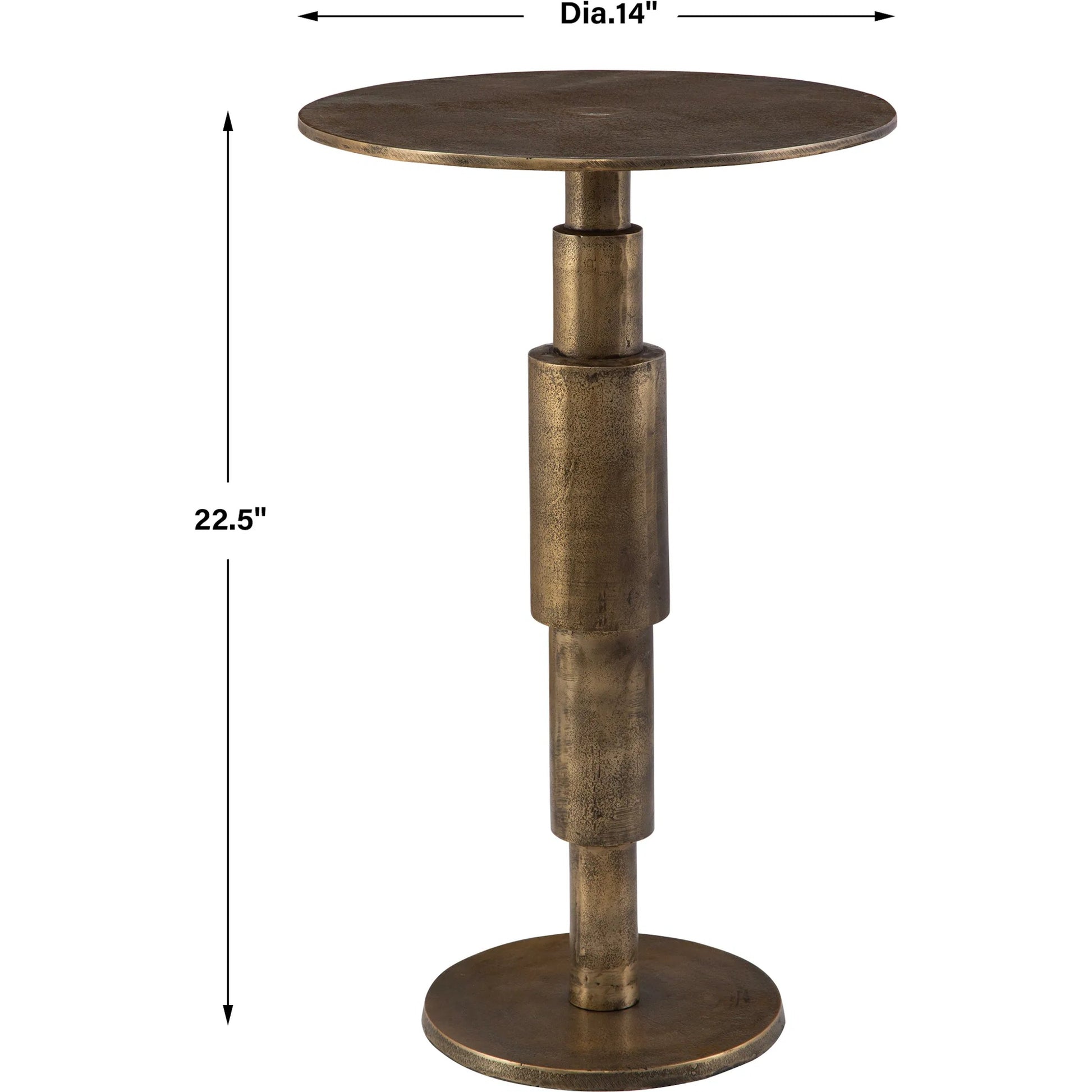 Descend Accent Table by Uttermost in gold. Made from aluminum in a modern style.