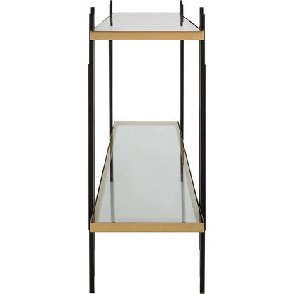 Empire Cityscape Console Table by Uttermost in gold leaf. Made from iron, tempered glass in a modern style.