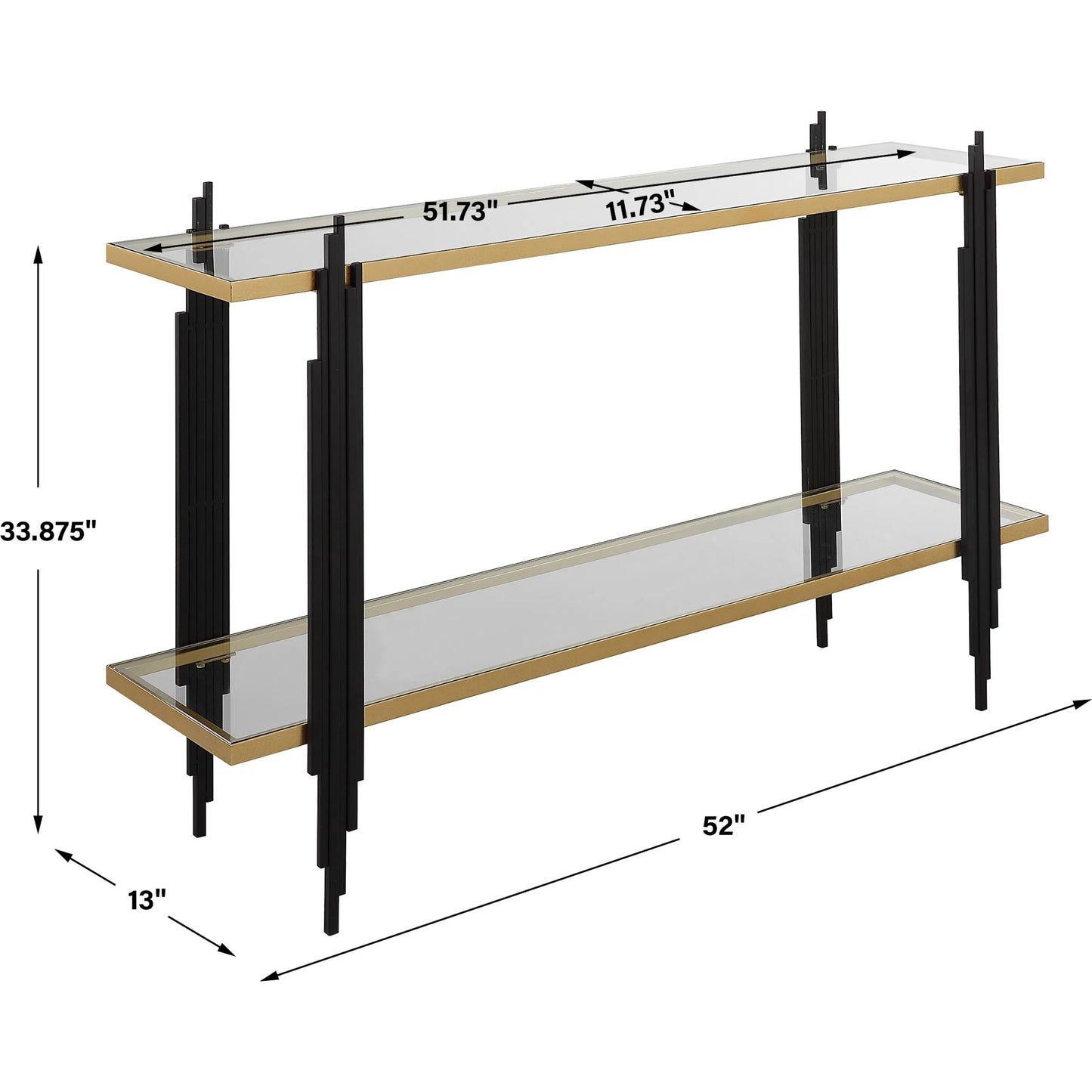 008 SI-2146858 | Unknown | Empire Cityscape Console Table by Uttermost in gold leaf. Made from iron, tempered glass in a modern style.