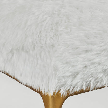 Charmed Sheepskin Bench by Uttermost in gold. Made from wrought iron, plywood, fabric, foam in a modern style.