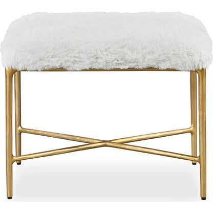 Charmed Sheepskin Bench by Uttermost in gold. Made from wrought iron, plywood, fabric, foam in a modern style.