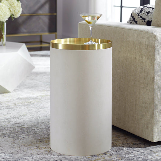 Circuit Accent Table by Uttermost in brass. Made from metal, pu leather in a modern style.
