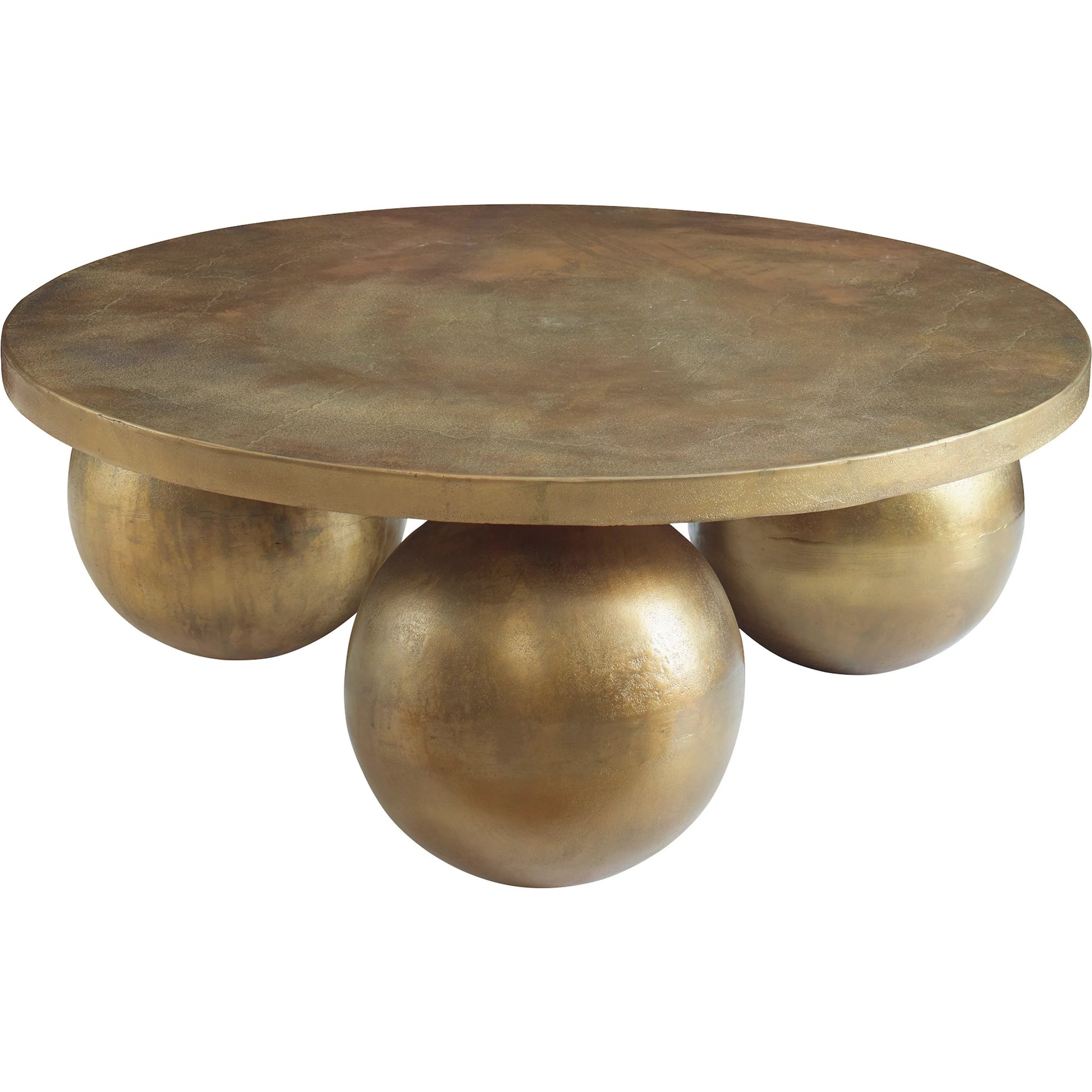 Triplet Coffee Table by Uttermost in antique brass. Made from aluminum in a modern style.