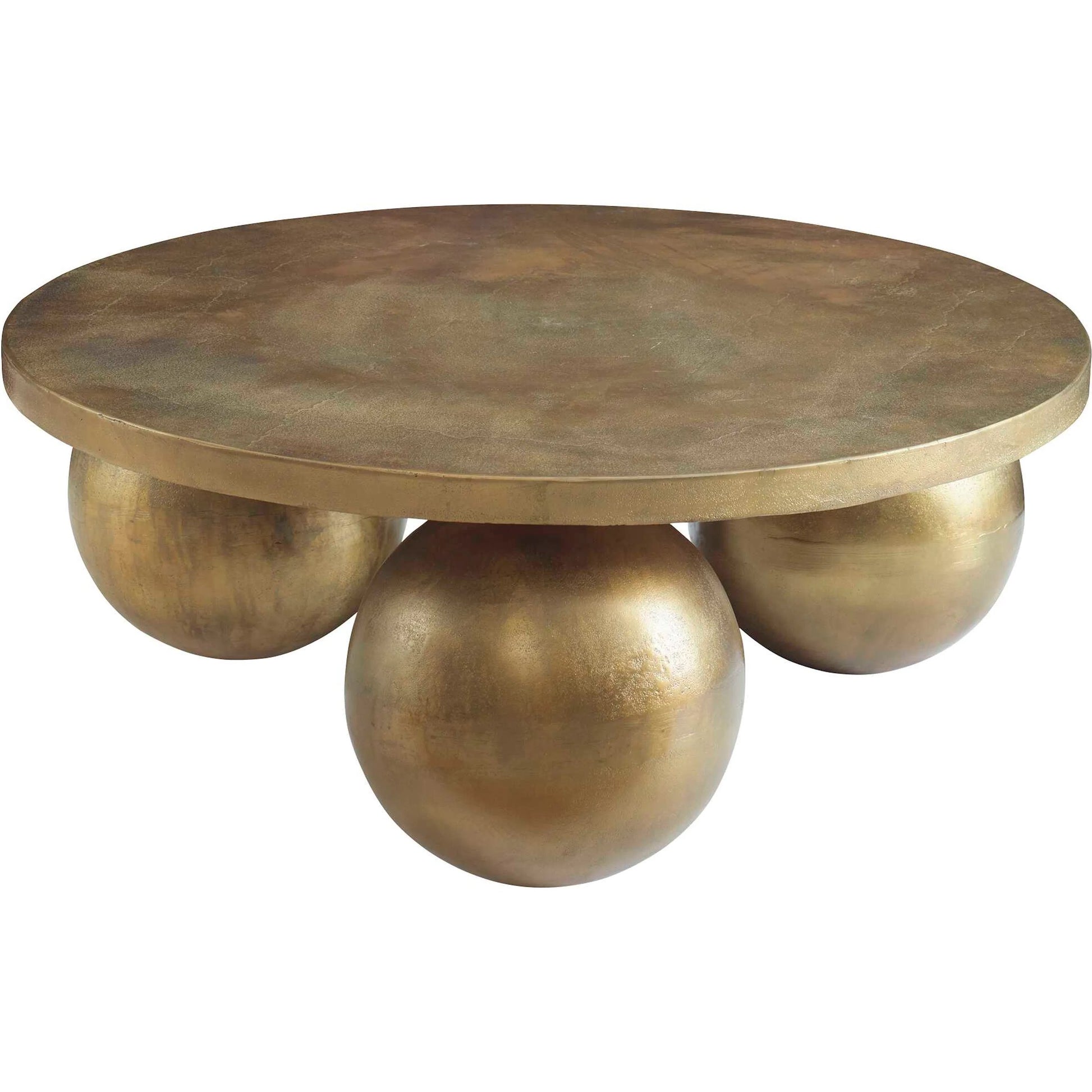 Triplet Coffee Table by Uttermost in antique brass. Made from aluminum in a modern style.