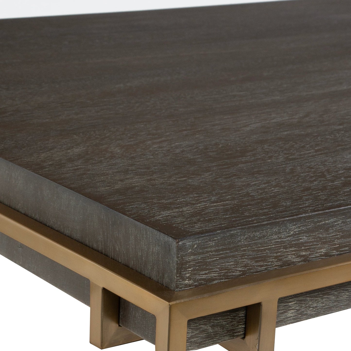 003 SI-2146850 | Closeup | Surround Sark Coffee Table by Uttermost in dark walnut. Made from stainless steel, mdf, acacia veneer in a modern style.