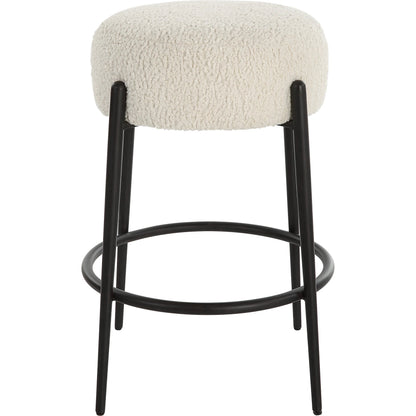 Arles Plush Counter Stool by Uttermost in white and satin black. Made from hardwood, plywood, fabric, metal, foam in a modern style.