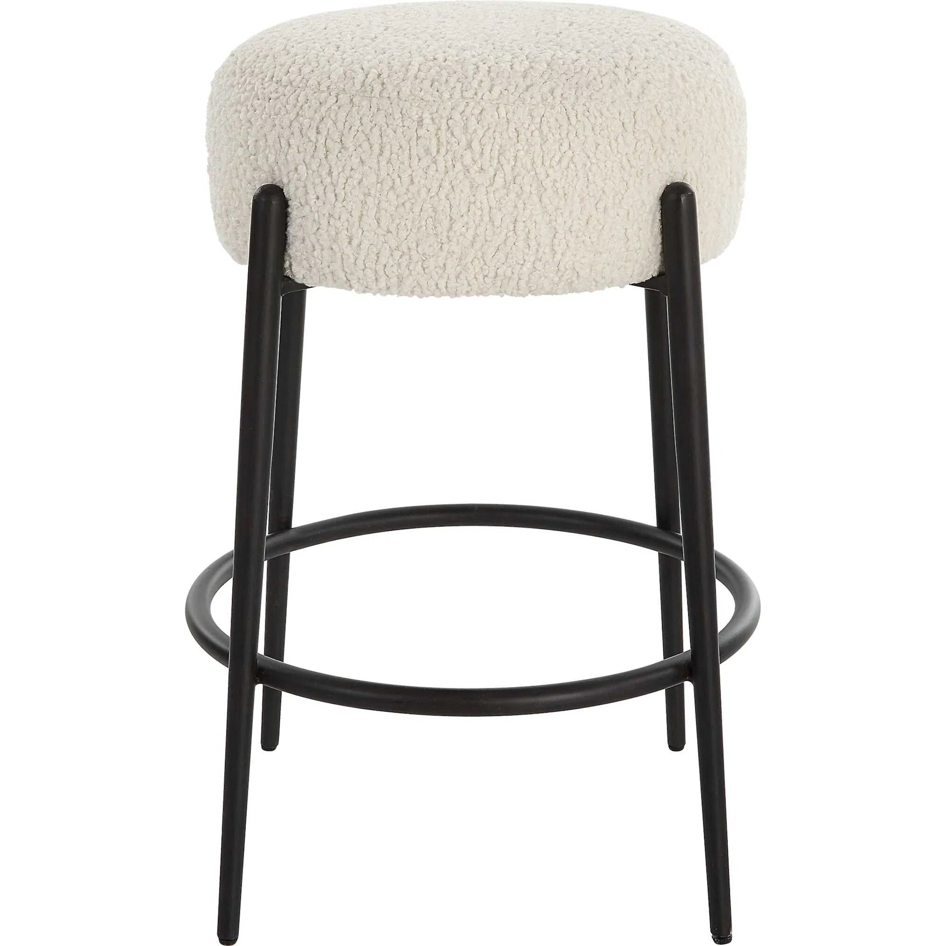 Arles Plush Counter Stool by Uttermost in white and satin black. Made from hardwood, plywood, fabric, metal, foam in a modern style.
