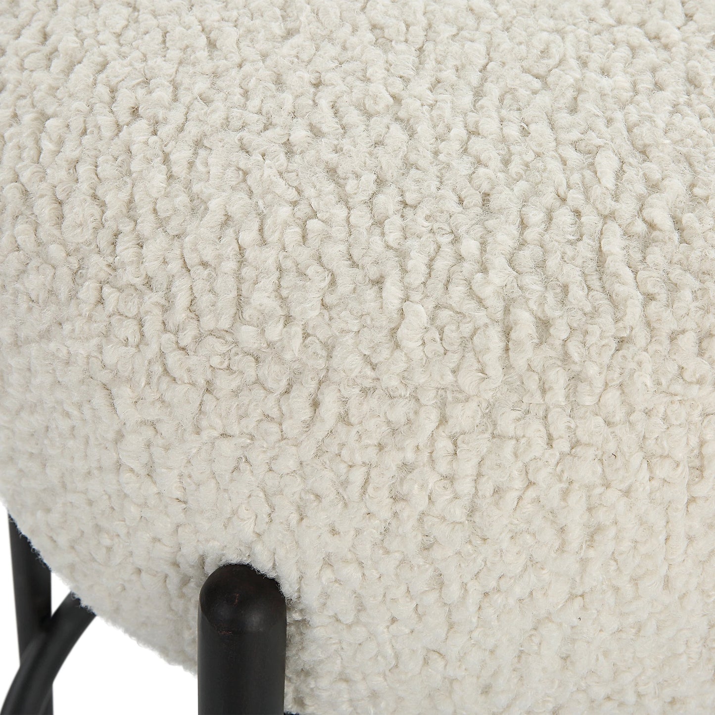 004 SI-2146863 | Closeup | Arles Plush Counter Stool by Uttermost in white and satin black. Made from hardwood, plywood, fabric, metal, foam in a modern style.
