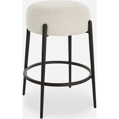 Arles Plush Counter Stool by Uttermost in white and satin black. Made from hardwood, plywood, fabric, metal, foam in a modern style.