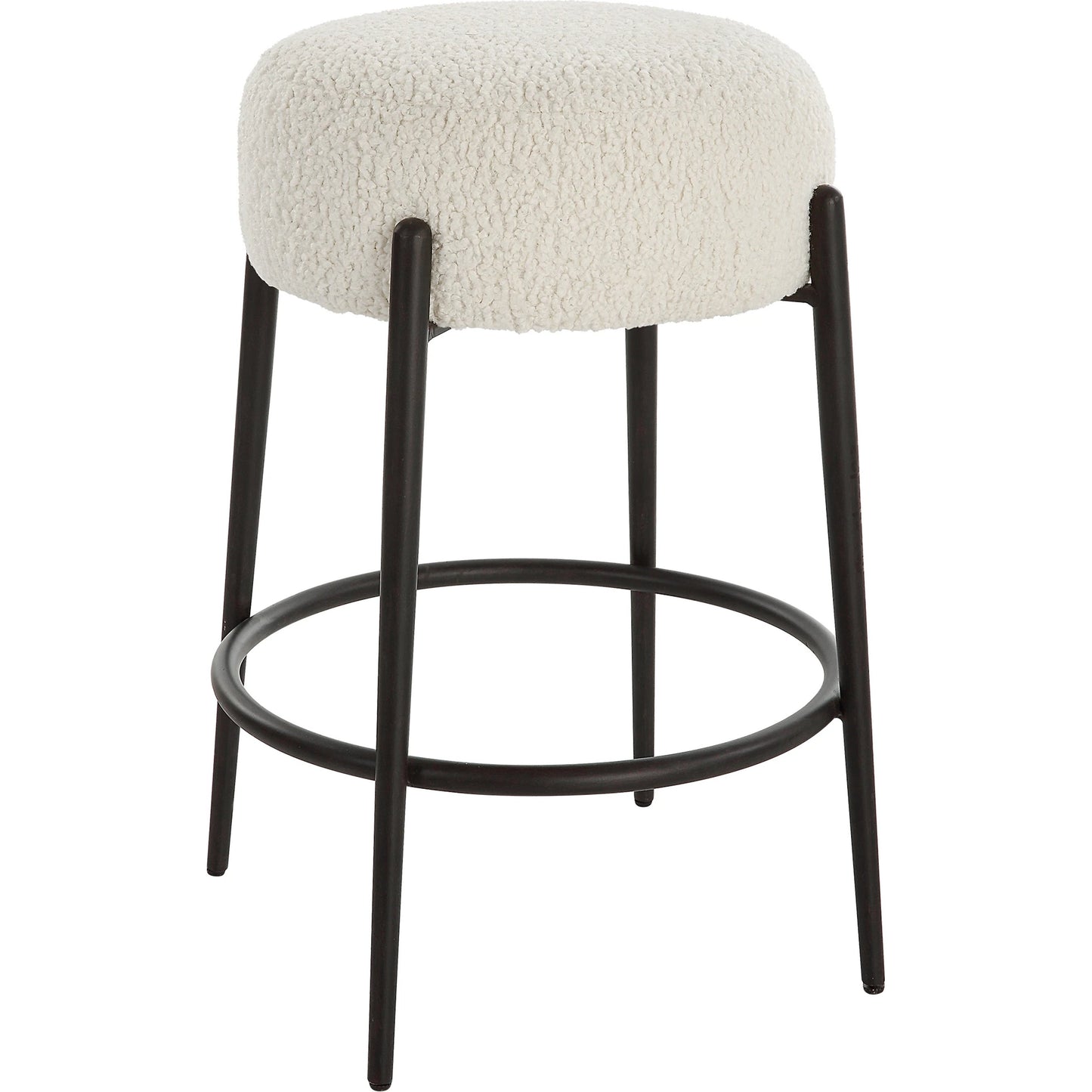 001 SI-2146863 | Primary Silo | Arles Plush Counter Stool by Uttermost in white and satin black. Made from hardwood, plywood, fabric, metal, foam in a modern style.