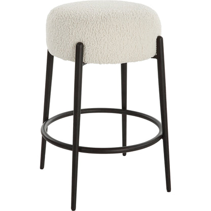 Arles Plush Counter Stool by Uttermost in white and satin black. Made from hardwood, plywood, fabric, metal, foam in a modern style.