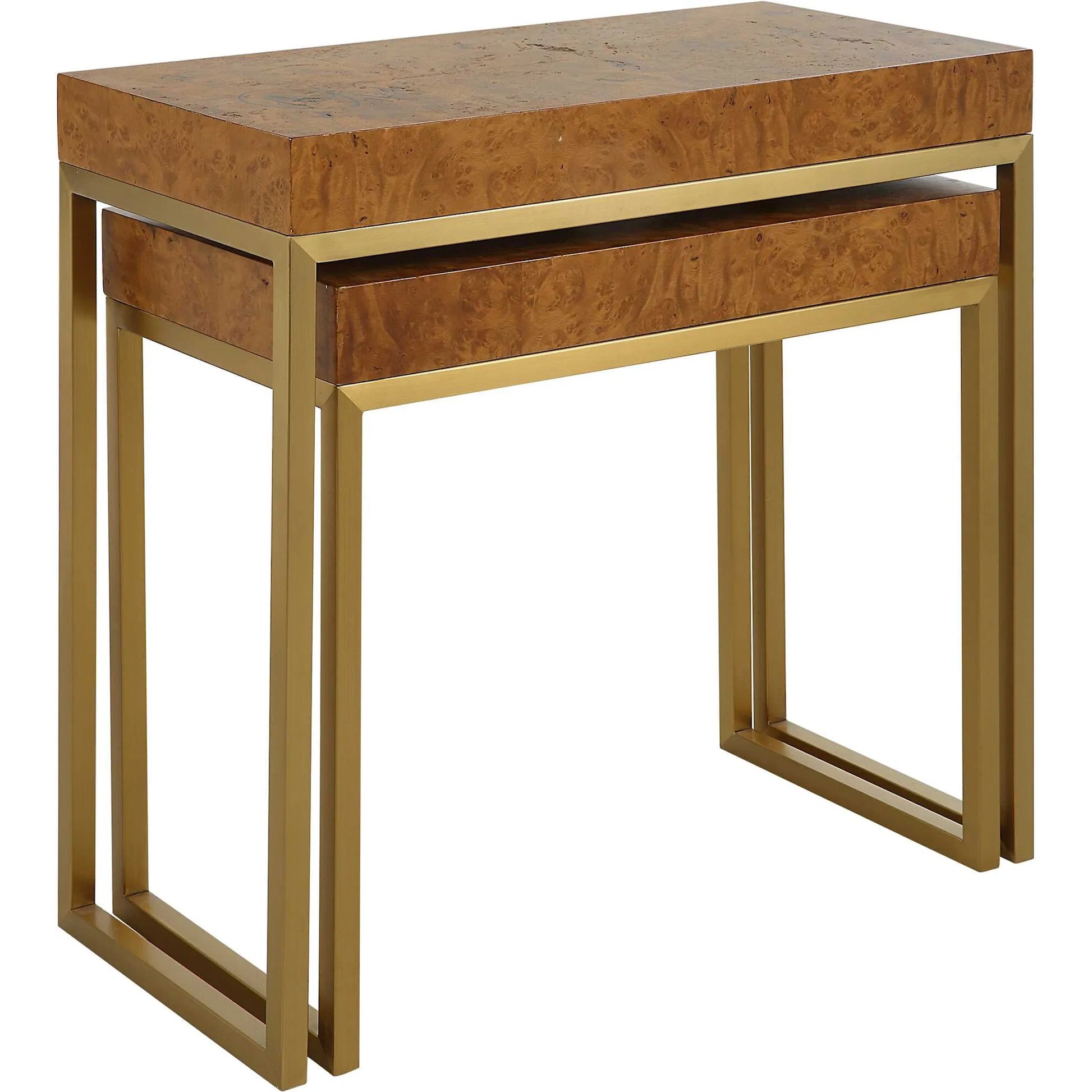 Burl-Esque Nesting Tables (Set of 2) by Uttermost in brass. Made from plywood, stainless steel in a unique style.