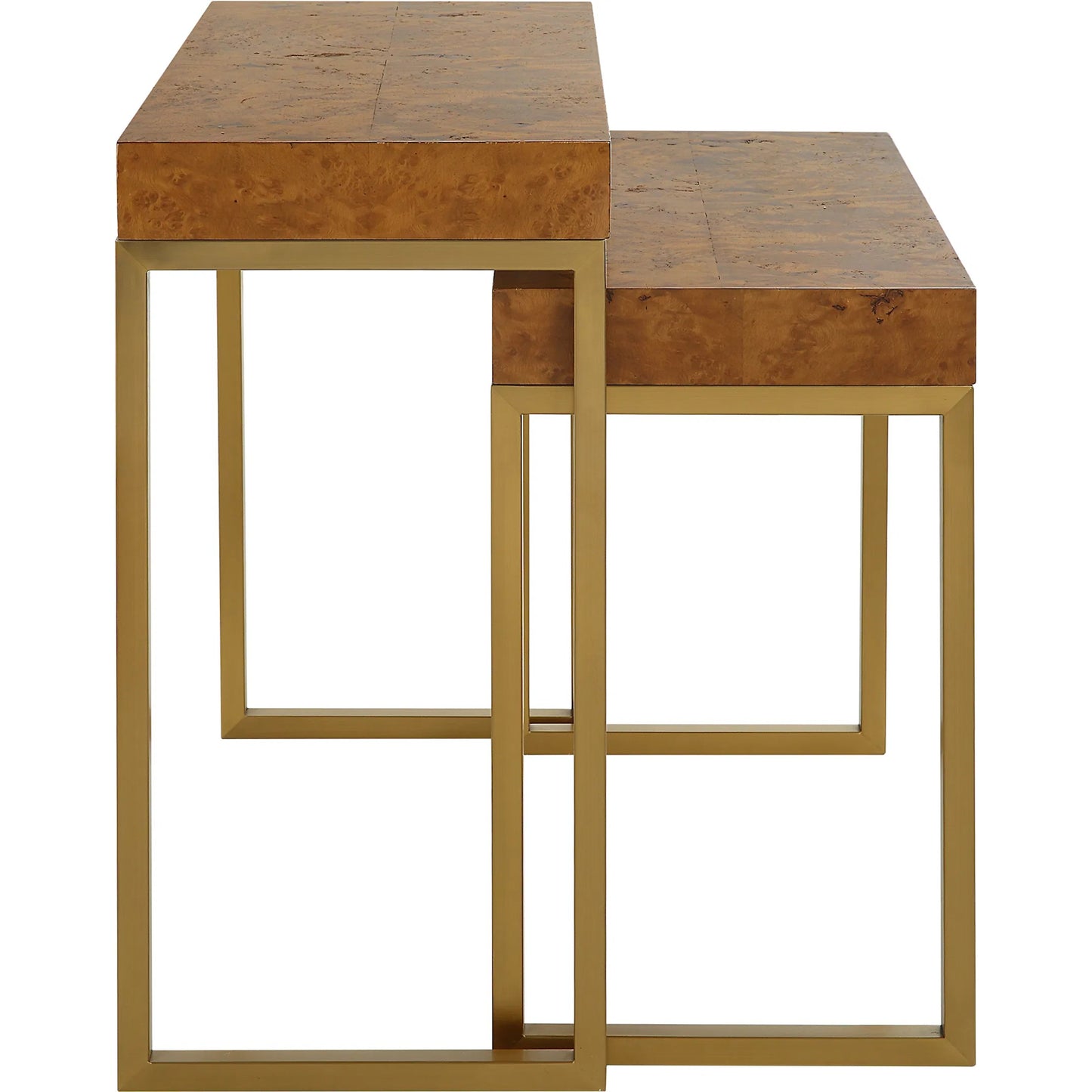 005 SI-2262229 | Unknown | Burl-Esque Nesting Tables by Uttermost in brass. Made from plywood, stainless steel in a unique style.