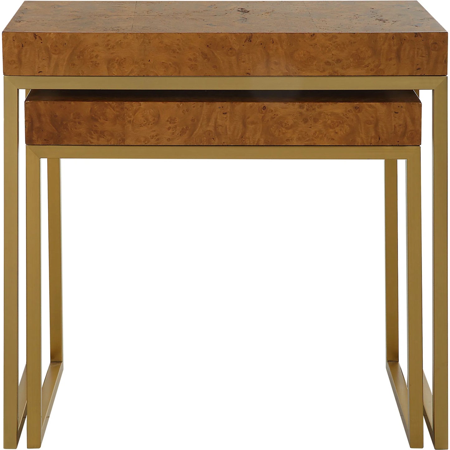 006 SI-2262229 | Unknown | Burl-Esque Nesting Tables by Uttermost in brass. Made from plywood, stainless steel in a unique style.
