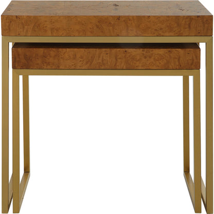 Burl-Esque Nesting Tables by Uttermost in brass. Made from plywood, stainless steel in a unique style.