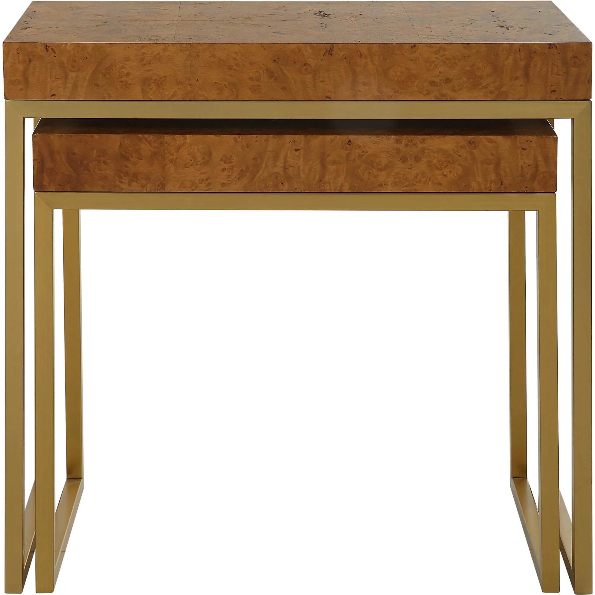 Burl-Esque Nesting Tables (Set of 2) by Uttermost in brass. Made from plywood, stainless steel in a unique style.