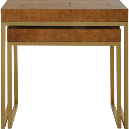 Burl-Esque Nesting Tables (Set of 2) by Uttermost in brass. Made from plywood, stainless steel in a unique style.