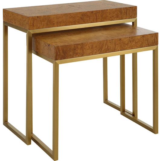Burl-Esque Nesting Tables by Uttermost in brass. Made from plywood, stainless steel in a unique style.