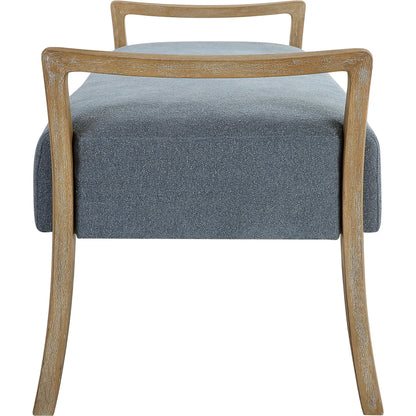 Daylight Sky Bench by Uttermost in blue. Made from rubber wood, plywood, fabric, foam in a unique style.