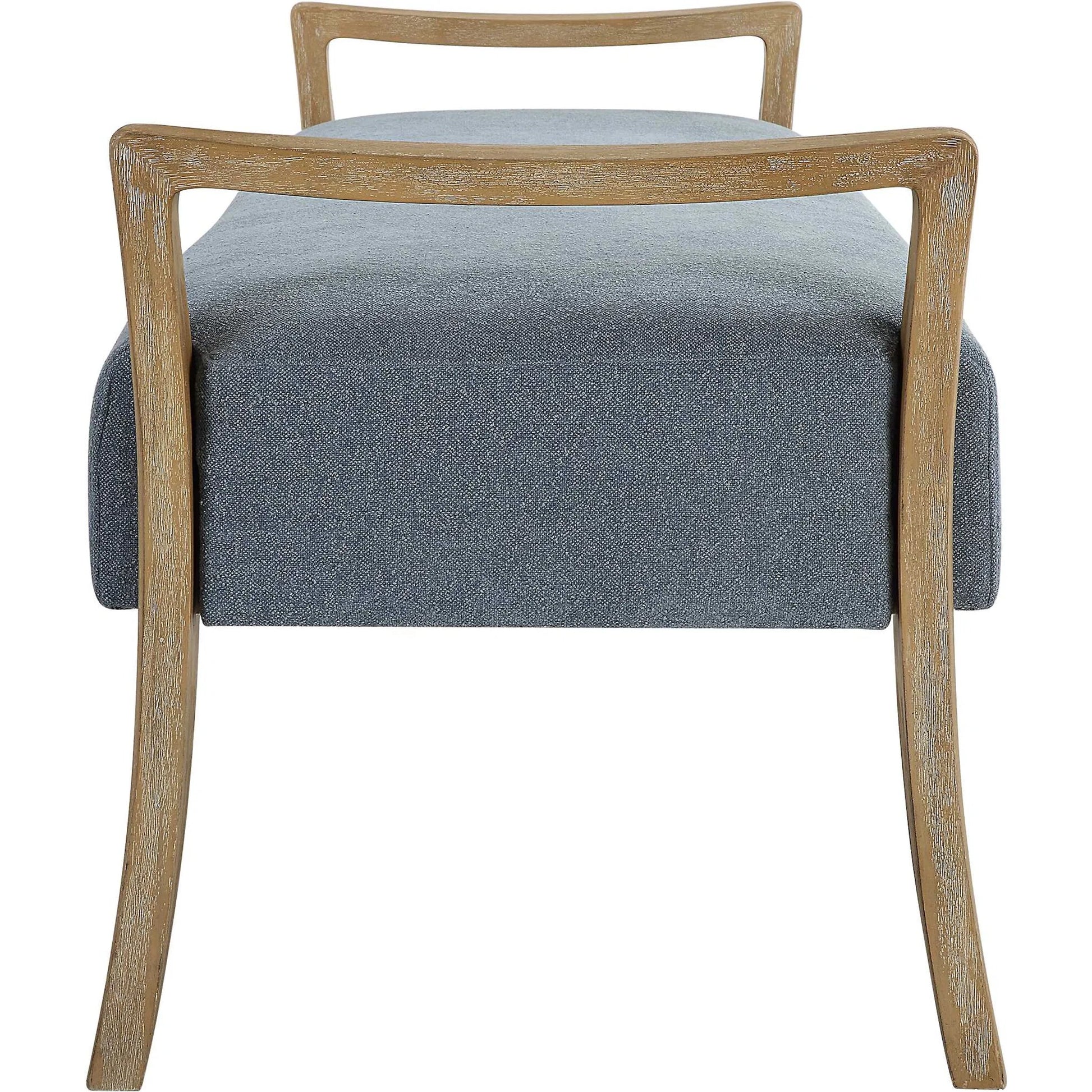 Daylight Sky Bench by Uttermost in blue. Made from rubber wood, plywood, fabric, foam in a unique style.