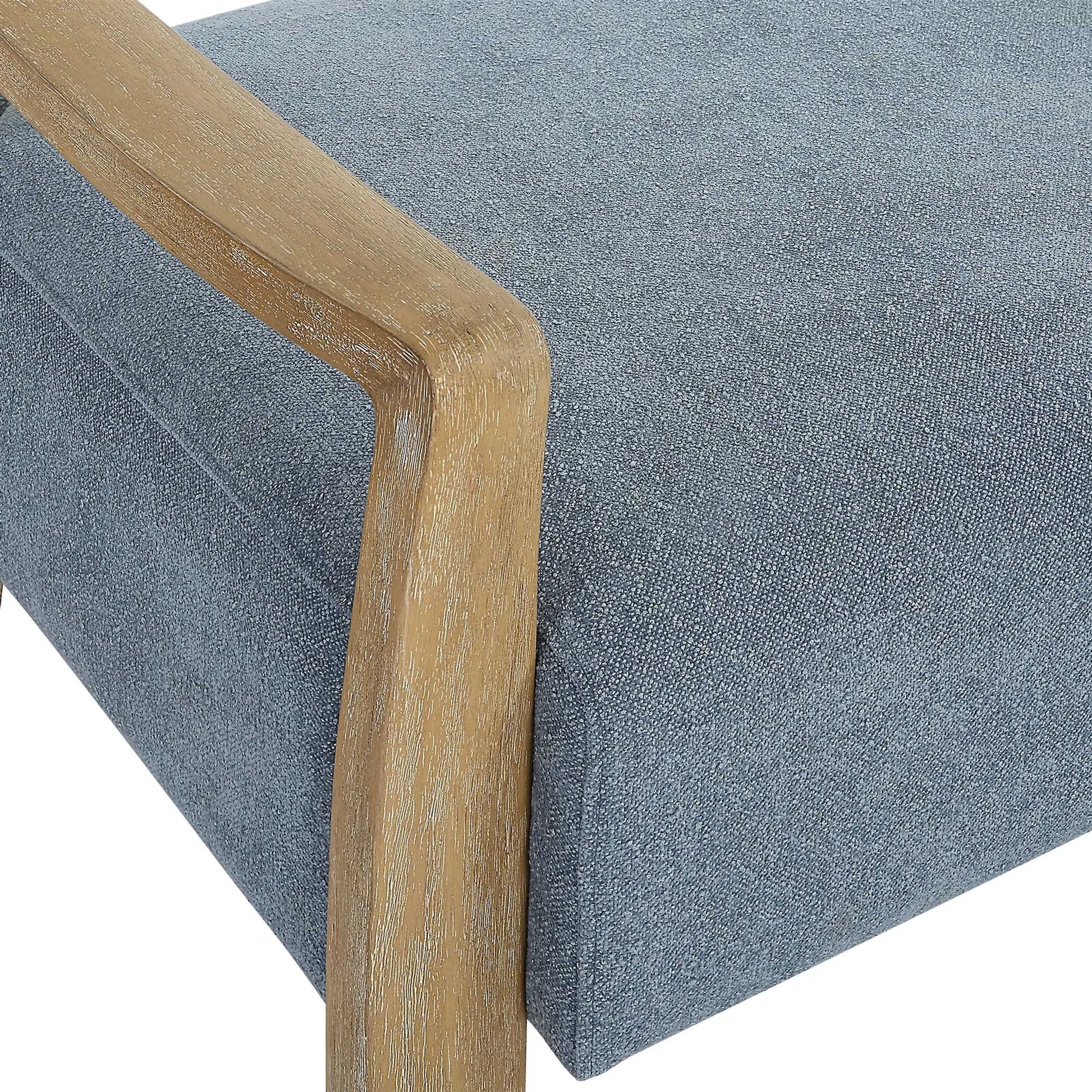 Daylight Sky Bench by Uttermost in blue. Made from rubber wood, plywood, fabric, foam in a unique style.