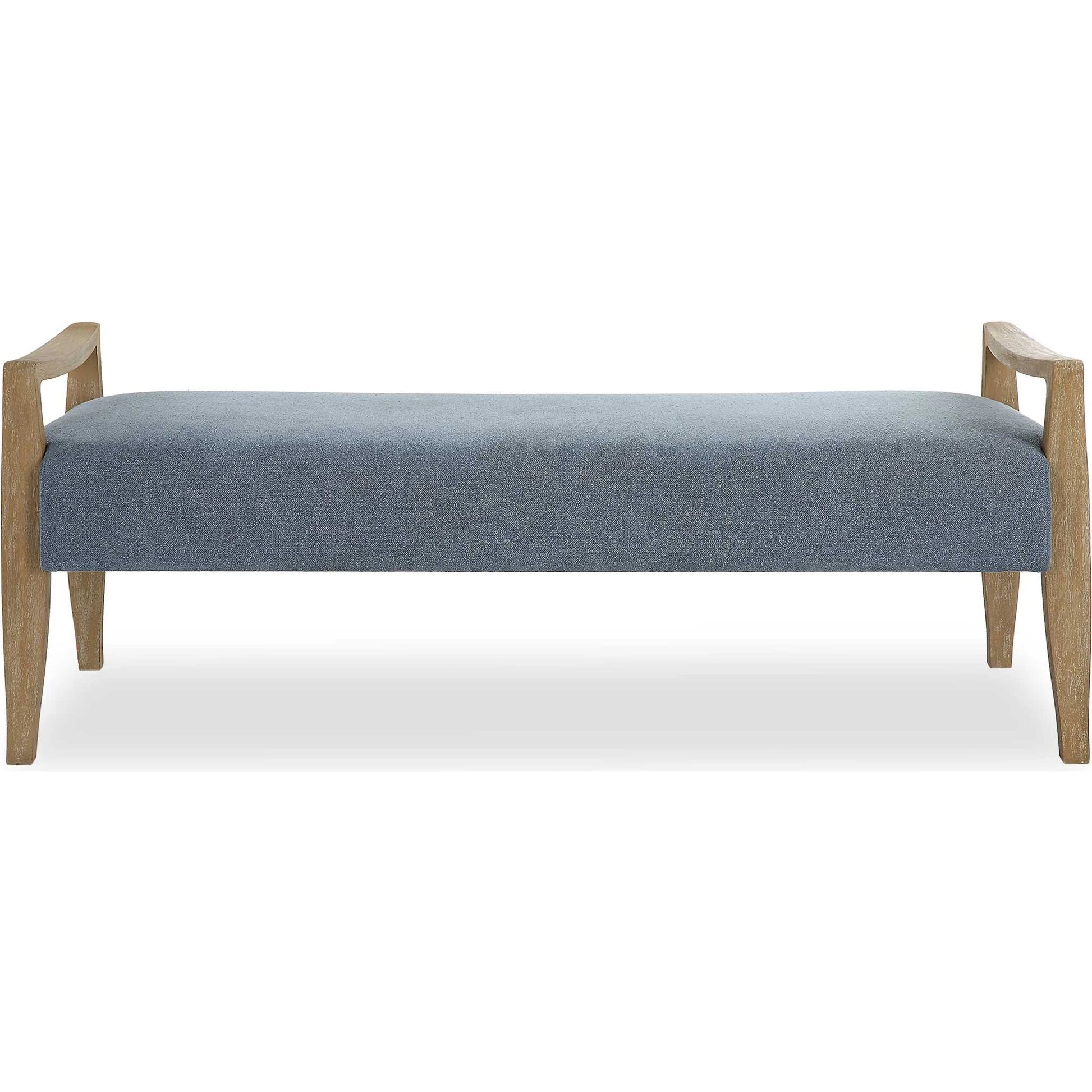 Daylight Sky Bench by Uttermost in blue. Made from rubber wood, plywood, fabric, foam in a unique style.