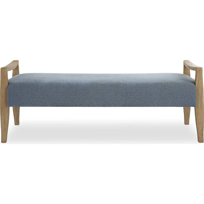 Daylight Sky Bench by Uttermost in blue. Made from rubber wood, plywood, fabric, foam in a unique style.