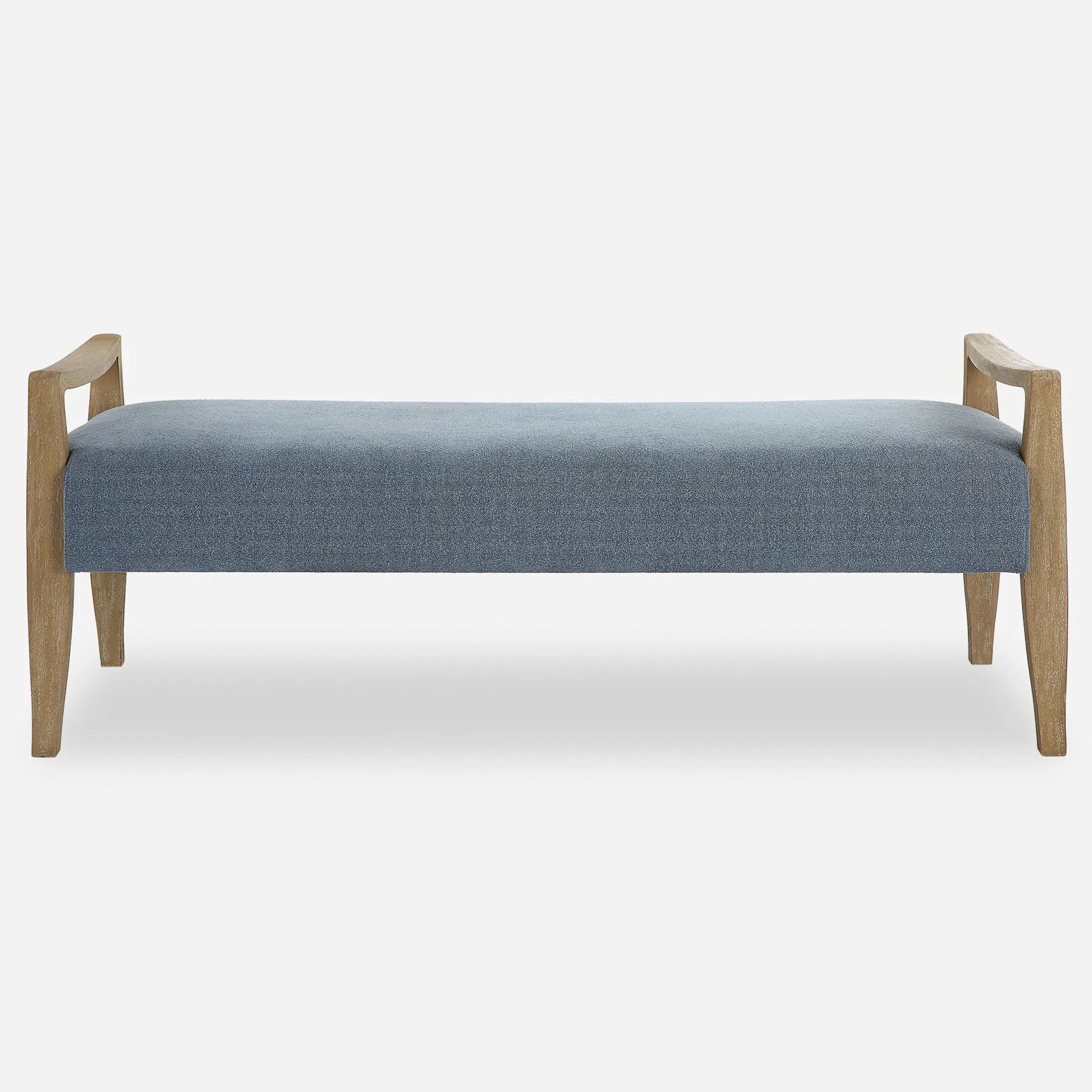 Daylight Sky Bench by Uttermost in blue. Made from rubber wood, plywood, fabric, foam in a unique style.
