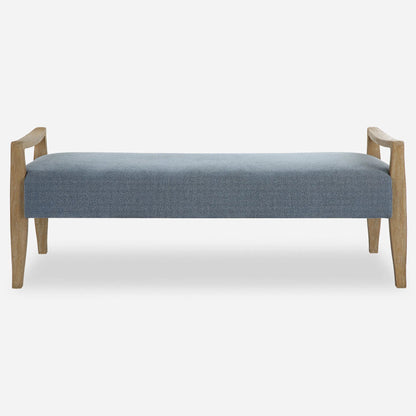 Daylight Sky Bench by Uttermost in blue. Made from rubber wood, plywood, fabric, foam in a unique style.