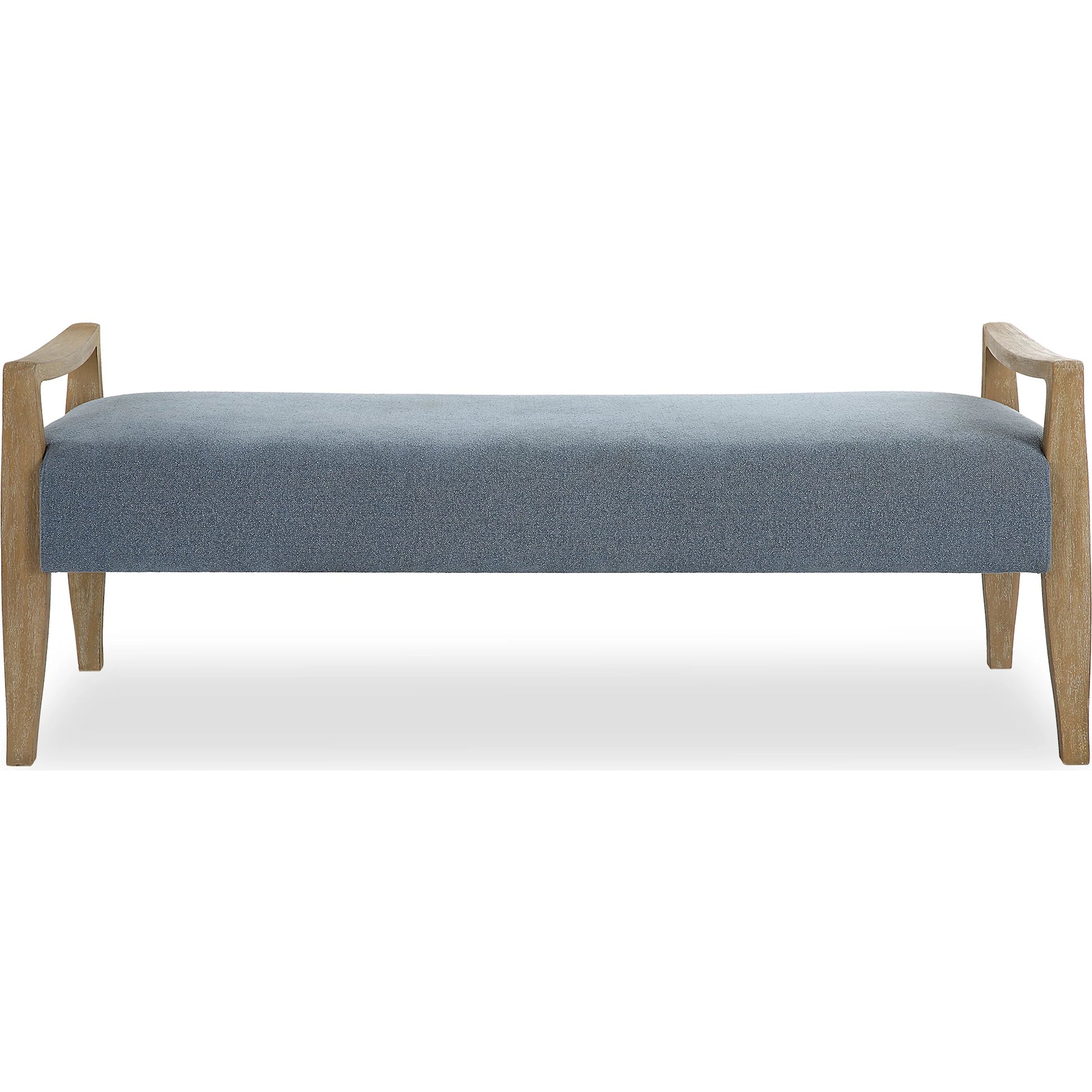 Daylight Sky Bench by Uttermost in blue. Made from rubber wood, plywood, fabric, foam in a unique style.
