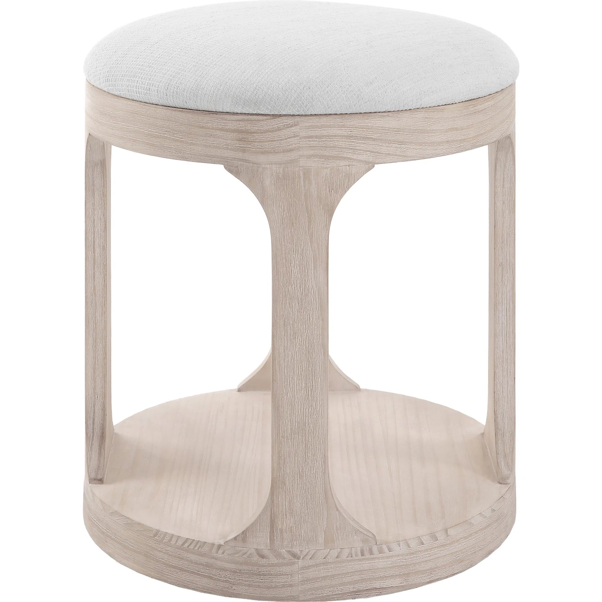Dennen Ottoman by Uttermost in white. Made from foam, pine wood, fabric, mdf in a transitional style.