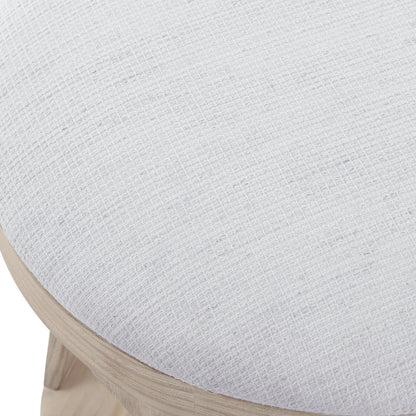 Dennen Ottoman by Uttermost in white. Made from foam, pine wood, fabric, mdf in a transitional style.