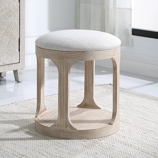 Dennen Ottoman by Uttermost in white. Made from foam, pine wood, fabric, mdf in a unique style.