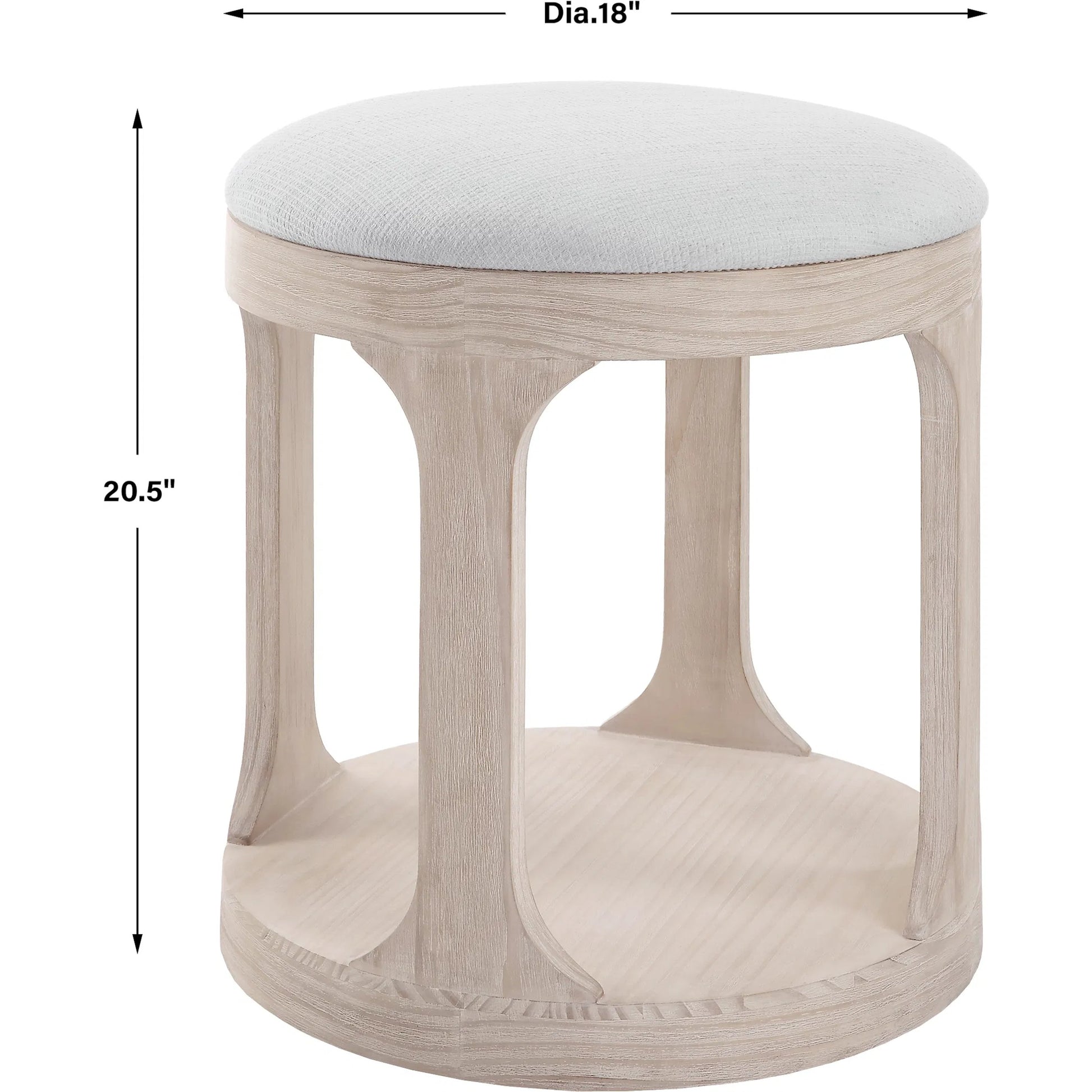 Dennen Ottoman by Uttermost in white. Made from foam, pine wood, fabric, mdf in a transitional style.