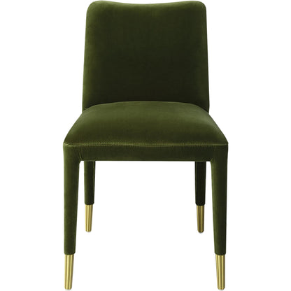 Conifer Dining Chair (Set of 2) by Uttermost in green and brass. Made from fabric, foam, plywood, steel in a unique style.