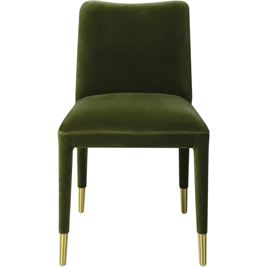 Conifer Dining Chair (Set of 2) by Uttermost in green and brass. Made from fabric, foam, plywood, steel in a unique style.