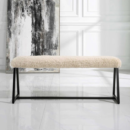 Taupo Sheepskin Bench by Uttermost in iron. Made from iron, mdf, polyester, foam in a transitional style.