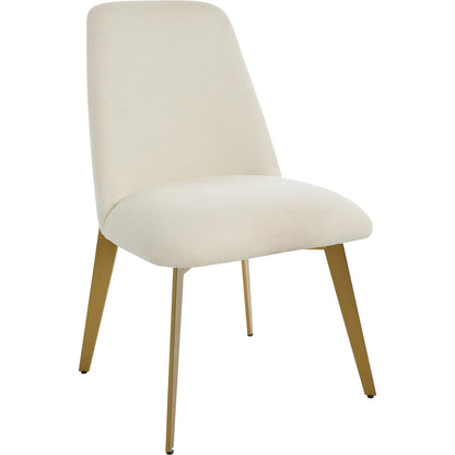 Vantage Dining Chair by Uttermost in brass. Made from stainless steel, plywood, fabric, foam in a transitional style.