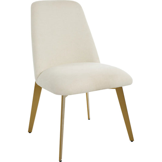 Vantage Dining Chair by Uttermost in brass. Made from stainless steel, plywood, fabric, foam in a unique style.