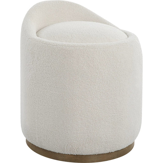 Swirl Swivel Sheepskin Ottoman by Uttermost in wood. Made from hardwood, plywood, fabric, foam in a unique style.