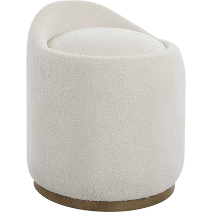 Swirl Swivel Sheepskin Ottoman by Uttermost in wood. Made from hardwood, plywood, fabric, foam in a transitional style.