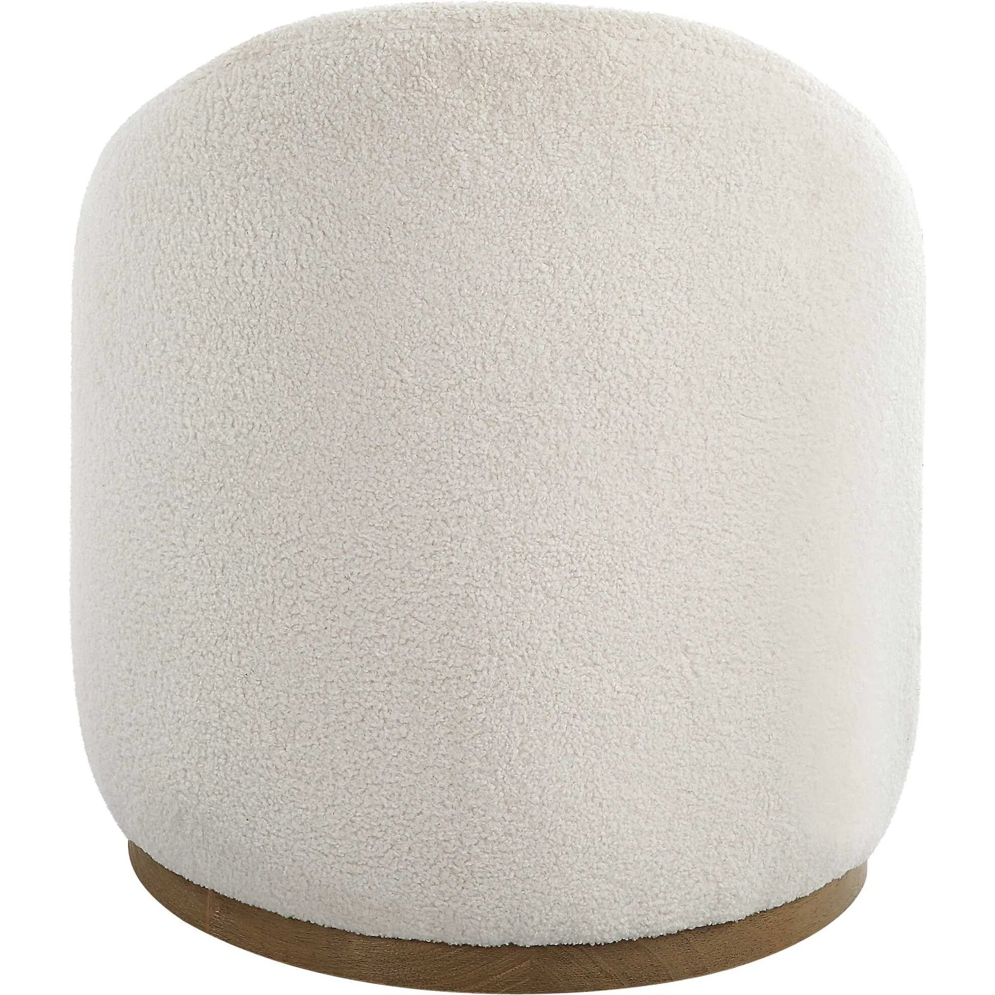 Swirl Swivel Sheepskin Ottoman by Uttermost in wood. Made from hardwood, plywood, fabric, foam in a transitional style.