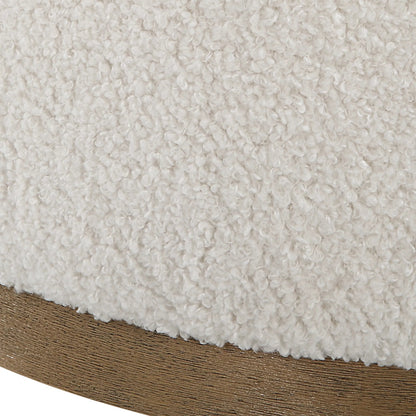 Swirl Swivel Sheepskin Ottoman by Uttermost in wood. Made from hardwood, plywood, fabric, foam in a transitional style.