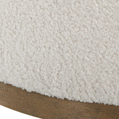 Swirl Swivel Sheepskin Ottoman by Uttermost in wood. Made from hardwood, plywood, fabric, foam in a transitional style.
