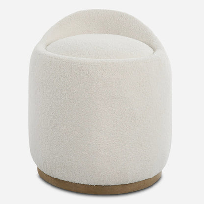 Swirl Swivel Sheepskin Ottoman by Uttermost in wood. Made from hardwood, plywood, fabric, foam in a transitional style.