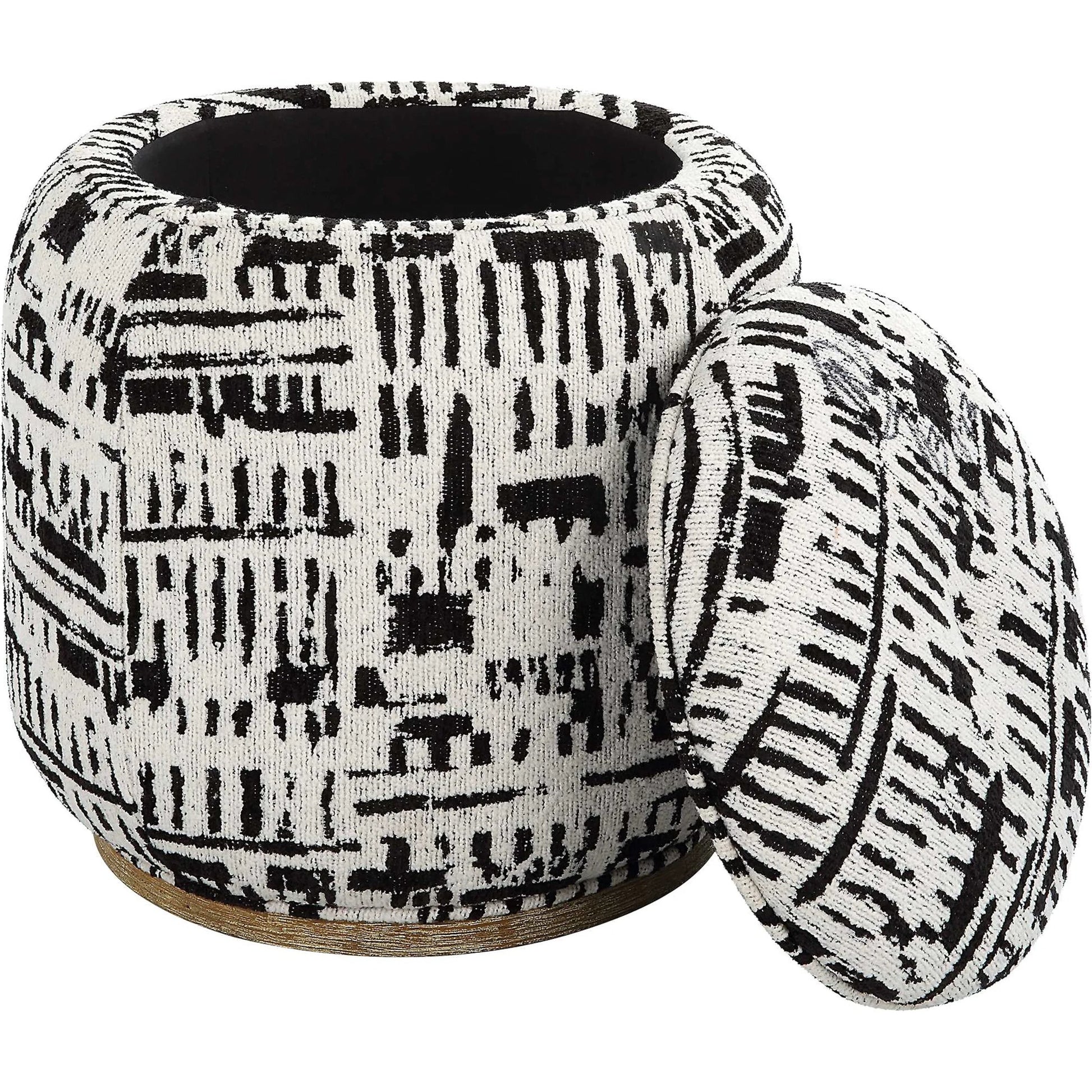 Dialogue Poof Ottoman by Uttermost in black. Made from hardwood, plywood, fabric, metal, foam in a eclectic & global style.