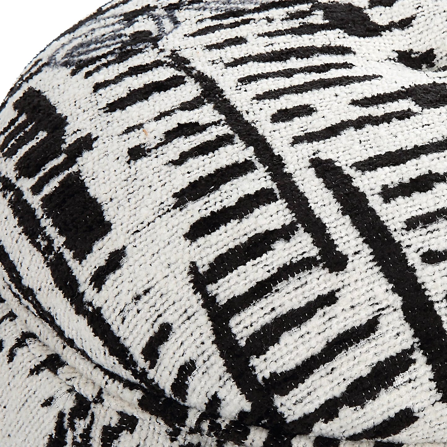 003 SI-2262241 | Closeup | Dialogue Poof Ottoman by Uttermost in black. Made from hardwood, plywood, fabric, metal, foam in a eclectic & global style.